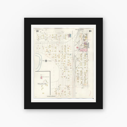 Old map wall art mockup — black gallery frame with white mat — Sanborn Fire Insurance Map from Webster City, Hamilton County, Iowa (1950), Sheet #0010