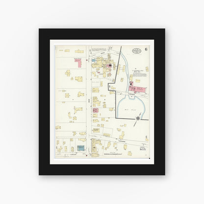Old map wall art mockup — black gallery frame with white mat — Sanborn Fire Insurance Map from Monson, Hampden County, Massachusetts (1911), Sheet #0006