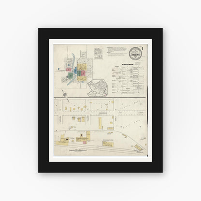 Old map wall art mockup — black gallery frame with white mat — Sanborn Fire Insurance Map from San Benito, Cameron County, Texas (1917), Sheet #0001