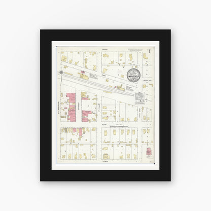 Old map wall art mockup — black gallery frame with white mat — Sanborn Fire Insurance Map from Mansfield, Piatt County, Illinois (1911), Sheet #0001