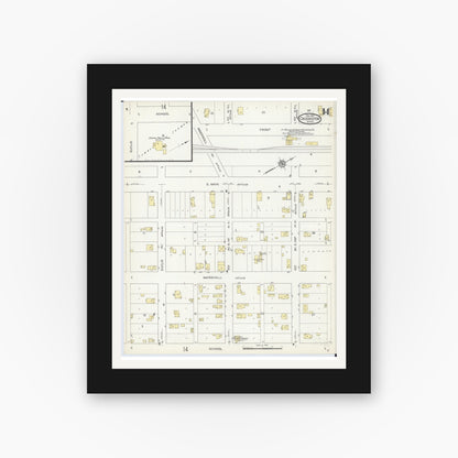 Old map wall art mockup — black gallery frame with white mat — Sanborn Fire Insurance Map from Crookston, Polk County, Minnesota (1913), Sheet #0014