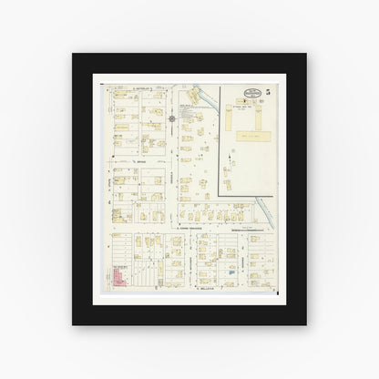 Old map wall art mockup — black gallery frame with white mat — Sanborn Fire Insurance Map from Big Rapids, Mecosta County, Michigan (1914), Sheet #0005