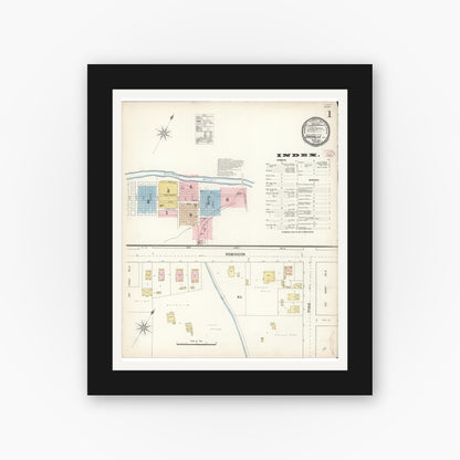 Old map wall art mockup — black gallery frame with white mat — Sanborn Fire Insurance Map from Oroville, Butte County, California (1890) - Complete Map Set