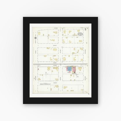 Old map wall art mockup — black gallery frame with white mat — Sanborn Fire Insurance Map from Weimar, Colorado County, Texas (1912), Sheet #0005