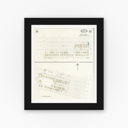 Old map wall art mockup — black gallery frame with white mat — Sanborn Fire Insurance Map from Mauch Chunk, Carbon County, Pennsylvania (1930), Sheet #0012