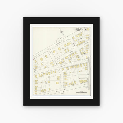 Old map wall art mockup — black gallery frame with white mat — Sanborn Fire Insurance Map from Rahway, Union County, New Jersey (1915), Sheet #0017