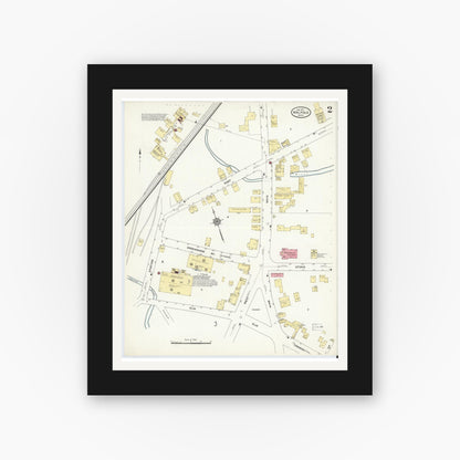 Old map wall art mockup — black gallery frame with white mat — Sanborn Fire Insurance Map from Walpole, Norfolk County, Massachusetts (1911), Sheet #0002