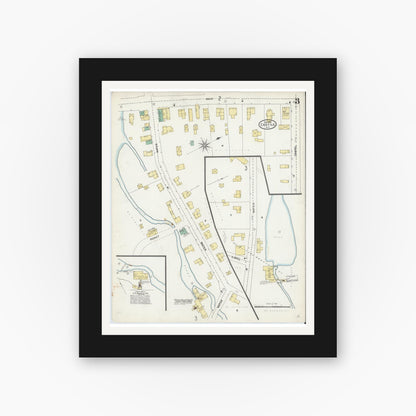 Old map wall art mockup — black gallery frame with white mat — Sanborn Fire Insurance Map from Castile, Wyoming County, New York (1905), Sheet #0003