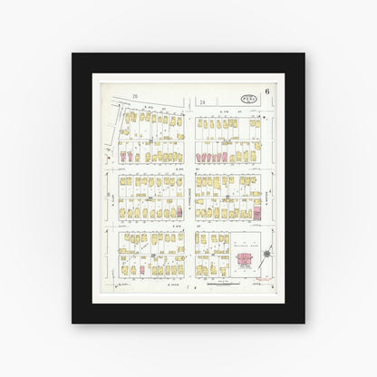 Old map wall art mockup — black gallery frame with white mat — Sanborn Fire Insurance Map from Peru, Miami County, Indiana (1920), Sheet #0006
