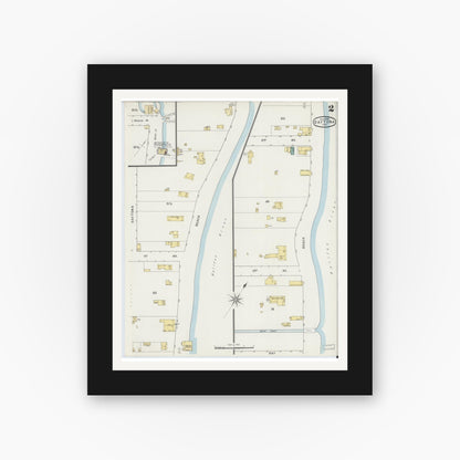 Old map wall art mockup — black gallery frame with white mat — Sanborn Fire Insurance Map from Daytona, Volusia County, Florida (1895), Sheet #0002