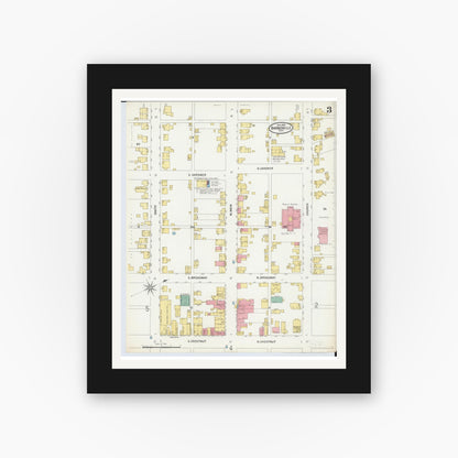 Old map wall art mockup — black gallery frame with white mat — Sanborn Fire Insurance Map from Barnesville, Belmont County, Ohio (1899), Sheet #0003