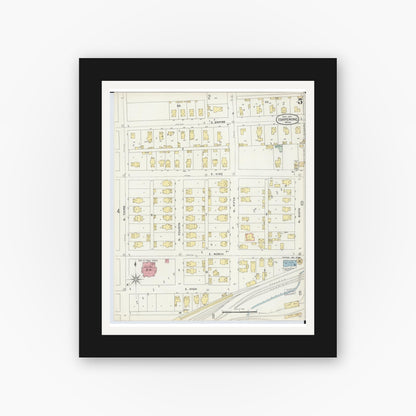 Old map wall art mockup — black gallery frame with white mat — Sanborn Fire Insurance Map from Ishpeming, Marquette County, Michigan (1897), Sheet #0005