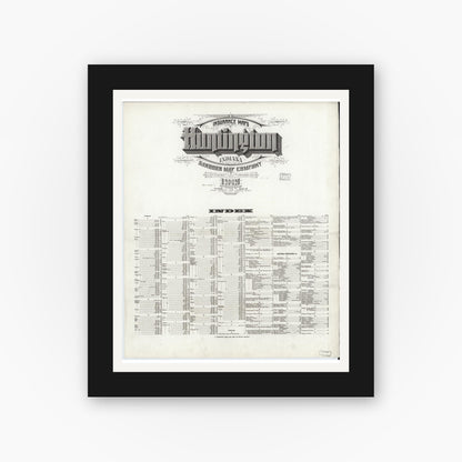 Old map wall art mockup — black gallery frame with white mat — Sanborn Fire Insurance Map from Huntington, Huntington County, Indiana (1919), Sheet #0001