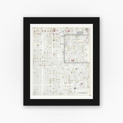 Old map wall art mockup — black gallery frame with white mat — Sanborn Fire Insurance Map from Waukegan, Lake County, Illinois (1917), Sheet #0032