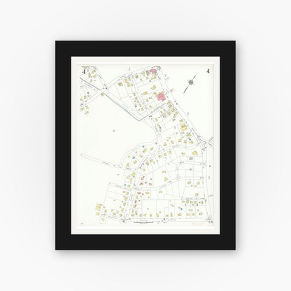 Old map wall art mockup — black gallery frame with white mat — Sanborn Fire Insurance Map from Lexington, Middlesex County, Massachusetts (1935), Sheet #0004