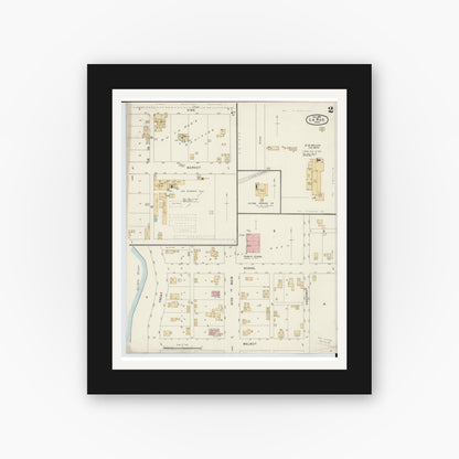 Old map wall art mockup — black gallery frame with white mat — Sanborn Fire Insurance Map from La Rue, Marion County, Ohio (1891), Sheet #0002