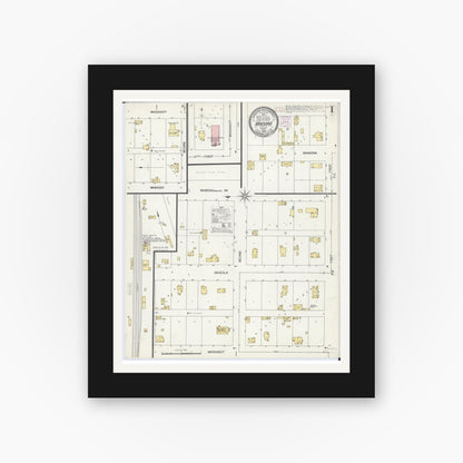 Old map wall art mockup — black gallery frame with white mat — Sanborn Fire Insurance Map from Minooka, Grundy County, Illinois (1907) - Complete Map Set