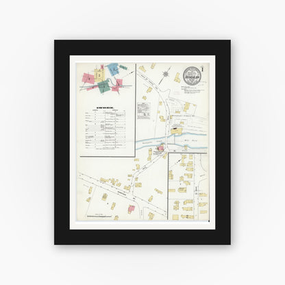Old map wall art mockup — black gallery frame with white mat — Sanborn Fire Insurance Map from Broadalbin, Fulton County, New York (1912), Sheet #0001