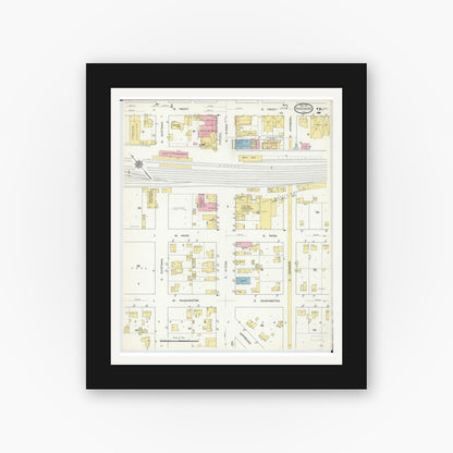Old map wall art mockup — black gallery frame with white mat — Sanborn Fire Insurance Map from Harvard, McHenry County, Illinois (1912), Sheet #0002
