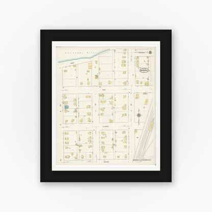 Old map wall art mockup — black gallery frame with white mat — Sanborn Fire Insurance Map from Momence, Kankakee County, Illinois (1913), Sheet #0008