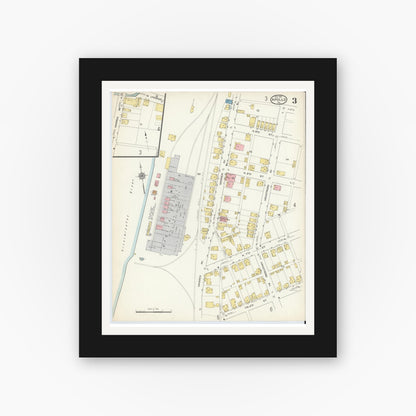 Old map wall art mockup — black gallery frame with white mat — Sanborn Fire Insurance Map from Apollo, Armstrong County, Pennsylvania (1915), Sheet #0003