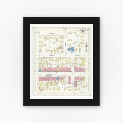 Old map wall art mockup — black gallery frame with white mat — Sanborn Fire Insurance Map from Marshall, Calhoun County, Michigan (1911), Sheet #0006