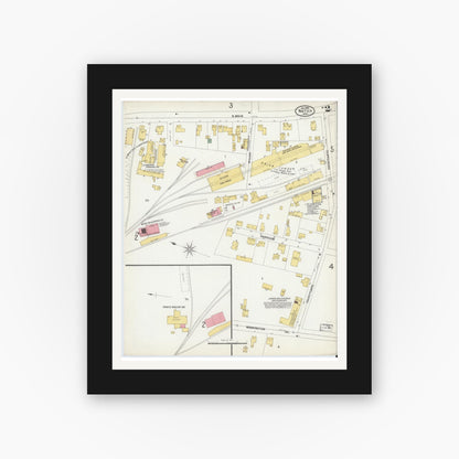 Old map wall art mockup — black gallery frame with white mat — Sanborn Fire Insurance Map from Natick, Middlesex County, Massachusetts (1899), Sheet #0002