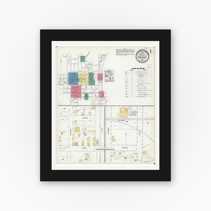Old map wall art mockup — black gallery frame with white mat — Sanborn Fire Insurance Map from Robinson, Crawford County, Illinois (1906) - Complete Map Set