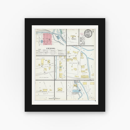Old map wall art mockup — black gallery frame with white mat — Sanborn Fire Insurance Map from Hawley, Wayne County, Pennsylvania (1892) - Complete Map Set