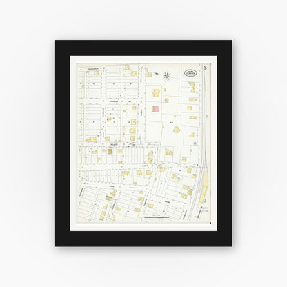 Old map wall art mockup — black gallery frame with white mat — Sanborn Fire Insurance Map from Graham, Tazewell County, Virginia (1908), Sheet #0003