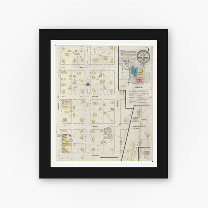 Old map wall art mockup — black gallery frame with white mat — Sanborn Fire Insurance Map from Nora Springs, Floyd County, Iowa (1910) â€” Complete Set