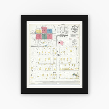 Old map wall art mockup — black gallery frame with white mat — Sanborn Fire Insurance Map from Shelbina, Shelby County, Missouri (1909), Sheet #0001