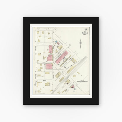 Old map wall art mockup — black gallery frame with white mat — Sanborn Fire Insurance Map from Kissimmee, Osceola County, Florida (1914), Sheet #0013