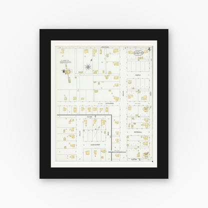 Old map wall art mockup — black gallery frame with white mat — Sanborn Fire Insurance Map from Van Alstyne, Grayson County, Texas (1901), Sheet #0004