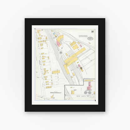 Old map wall art mockup — black gallery frame with white mat — Sanborn Fire Insurance Map from Lorain, Lorain County, Ohio (1905), Sheet #0016