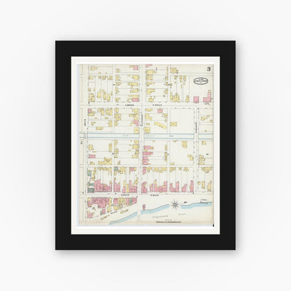 Old map wall art mockup — black gallery frame with white mat — Sanborn Fire Insurance Map from Jersey Shore, Lycoming County, Pennsylvania (1896), Sheet #0003