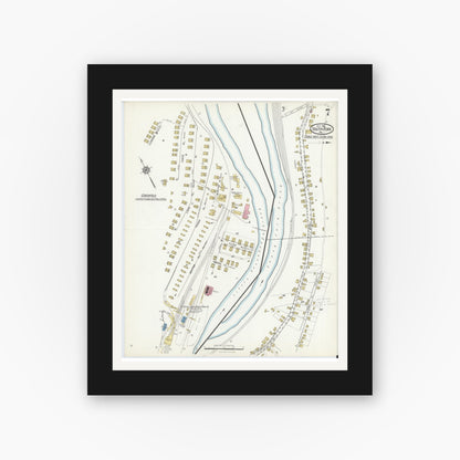 Old map wall art mockup — black gallery frame with white mat — Sanborn Fire Insurance Map from South Fork, Cambria County, Pennsylvania (1916), Sheet #0007