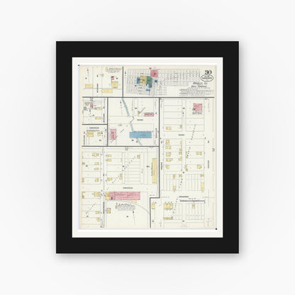 Old map wall art mockup — black gallery frame with white mat — Sanborn Fire Insurance Map from Kankakee, Kankakee County, Illinois (1907), Sheet #0030