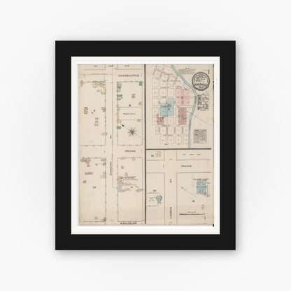 Old map wall art mockup — black gallery frame with white mat — Sanborn Fire Insurance Map from San Angelo, Tom Green County, Texas (1885), Sheet #0001