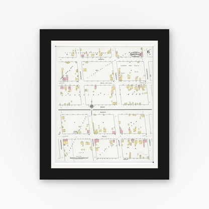 Old map wall art mockup — black gallery frame with white mat — Sanborn Fire Insurance Map from Mascoutah, Saint Clair County, Illinois (1921), Sheet #0006
