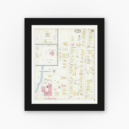 Old map wall art mockup — black gallery frame with white mat — Sanborn Fire Insurance Map from Elkhart, Elkhart County, Indiana (1896), Sheet #0010