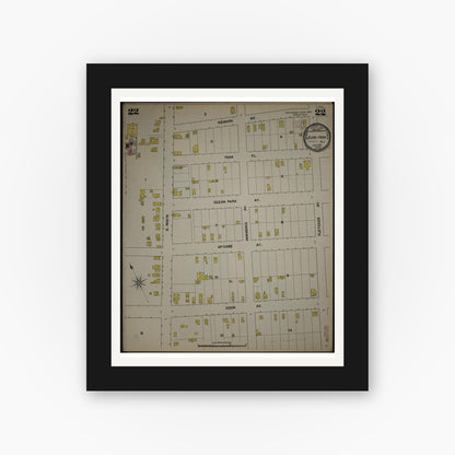 Old map wall art mockup — black gallery frame with white mat — Sanborn Fire Insurance Map from New Jersey Coast, New Jersey Coast, New Jersey (1890), Sheet #0022