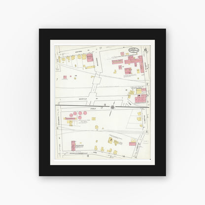 Old map wall art mockup — black gallery frame with white mat — Sanborn Fire Insurance Map from Statesville, Iredell County, North Carolina (1918), Sheet #0006