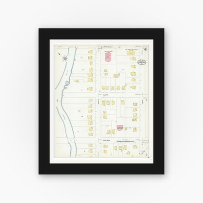 Old map wall art mockup — black gallery frame with white mat — Sanborn Fire Insurance Map from Cranford, Union County, New Jersey (1908), Sheet #0004