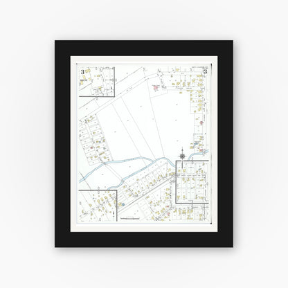 Old map wall art mockup — black gallery frame with white mat — Sanborn Fire Insurance Map from North Lewisburg, Champaign County, Ohio (1950), Sheet #0003