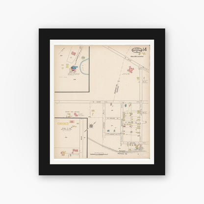 Old map wall art mockup — black gallery frame with white mat — Sanborn Fire Insurance Map from Doylestown, Bucks County, Pennsylvania (1922), Sheet #0014