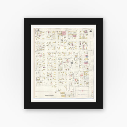 Old map wall art mockup — black gallery frame with white mat — Sanborn Fire Insurance Map from Lamesa, Dawson County, Texas (1948), Sheet #0005