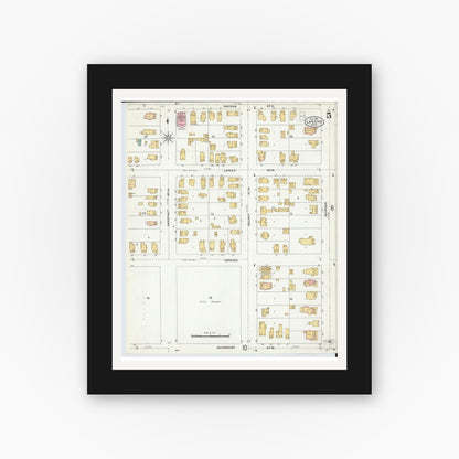 Old map wall art mockup — black gallery frame with white mat — Sanborn Fire Insurance Map from Lansing, Ingham County, Michigan (1906), Sheet #0005