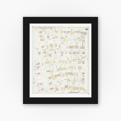 Old map wall art mockup — black gallery frame with white mat — Sanborn Fire Insurance Map from Alton, Madison County, Illinois (1897), Sheet #0010