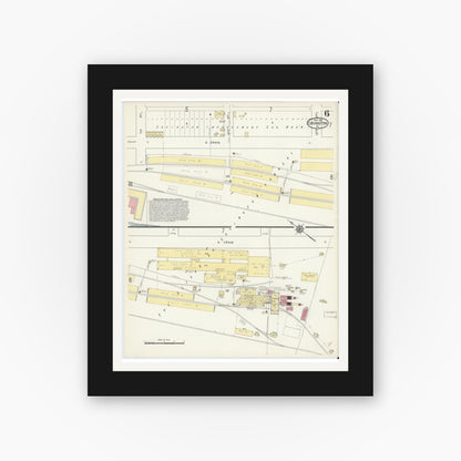 Old map wall art mockup — black gallery frame with white mat — Sanborn Fire Insurance Map from Covington, Independent Cities, Virginia (1913), Sheet #0006